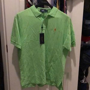 Bright green polo with orange horse logo